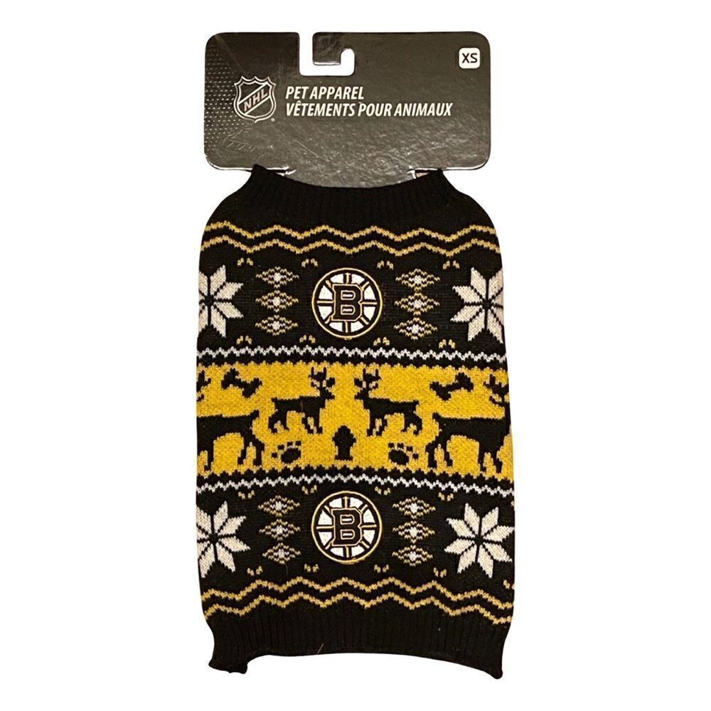 Boston Bruins NHL Officially Licensed Petwear Knit Holiday Dog Sweater XS NWT